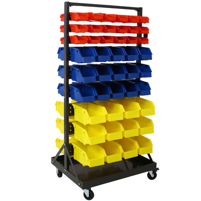90 Parts Box Shelf Storage Organizer With Locking Wheels For Shops, Garages And Homes