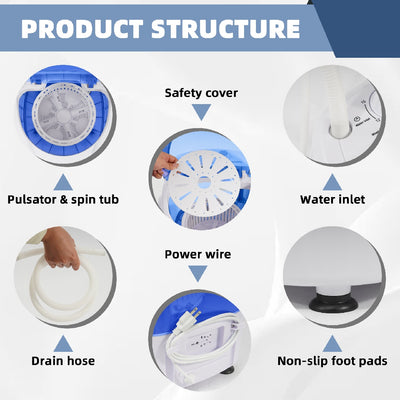 Only Supports Self Pickup  Mini Washer, Portable, With Spin Dryer, 5.5 Lb Capacity Washer, Spin Timer Control, Compact Washer For Homes, Apartments, RVs, Available In Two Colors