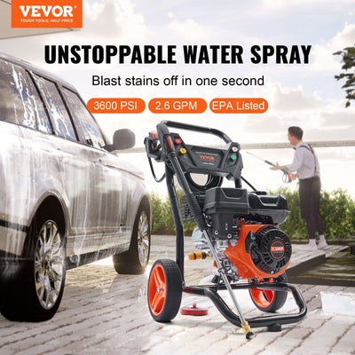 Gas Pressure Washer, 3600 PSI 2.6 GPM, Gas Powered Pressure Washer With Copper Pump, Spray Gun And Extension Wand, 5 Quick Connect Nozzles, For Cleaning Cars, Homes, Driveways, Patios