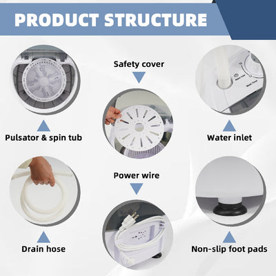 Only Supports Self Pickup  Mini Washer, Portable, With Spin Dryer, 5.5 Lb Capacity Washer, Spin Timer Control, Compact Washer For Homes, Apartments, RVs, Available In Two Colors